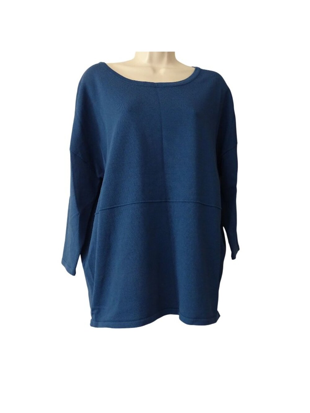 Sally Rose Blue Knit Top Sweater Women Size XXXL Boat Neck Long Sleeve Travel